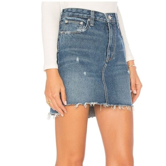 Lovers + Friends Womens Size 27 Elijah Raw Step Hem Distressed Denim Jean Skirt - Picture 2 of 15